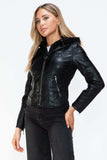 Snobbish Faux Leather Zip Up Drawstring Hooded Jacket - Trendsi - Flyclothing LLC