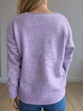 V-Neck Dropped Shoulder Long Sleeve Sweater - Trendsi - Flyclothing LLC