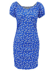 Printed V-Neck Short Sleeve Mini Dress - Trendsi
