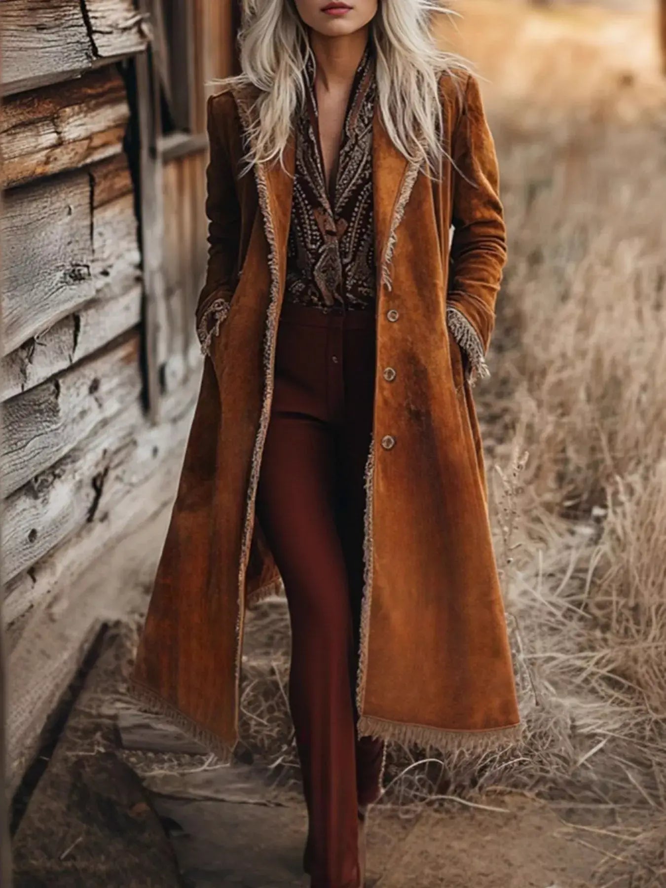Fringe Trim Longline Outerwear - Trendsi - Flyclothing LLC