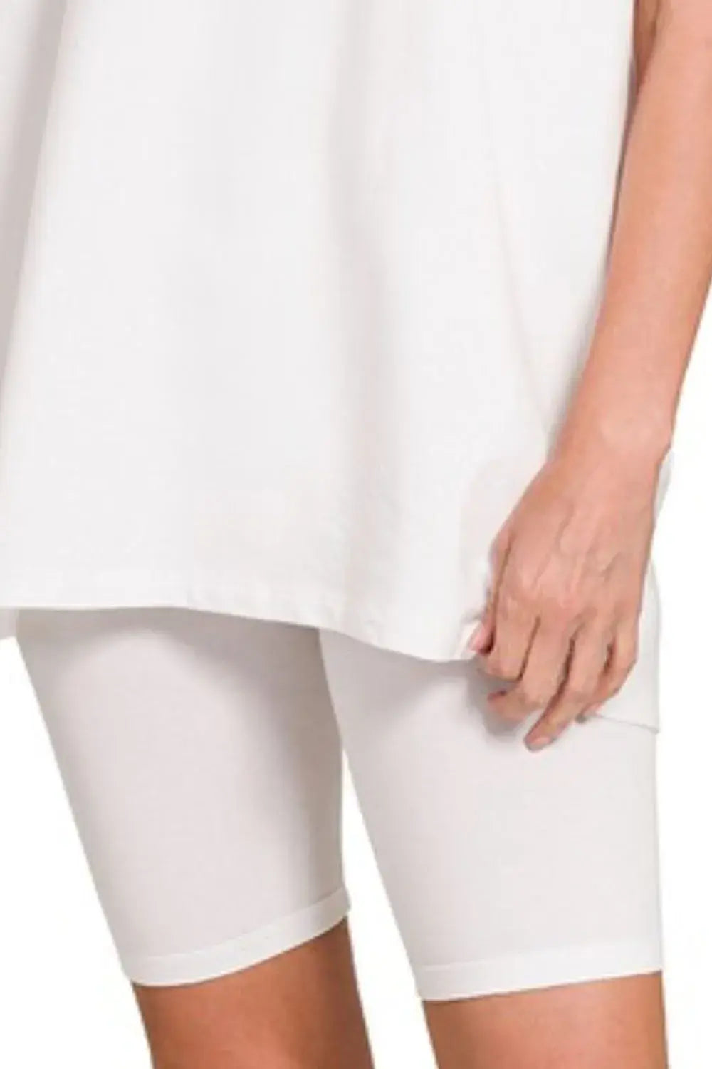 Zenana Cotton Round Neck Top & Biker Shorts - Trendsi - Flyclothing LLC