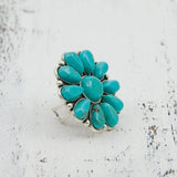 Artificial Turquoise Alloy Flower Ring - Trendsi