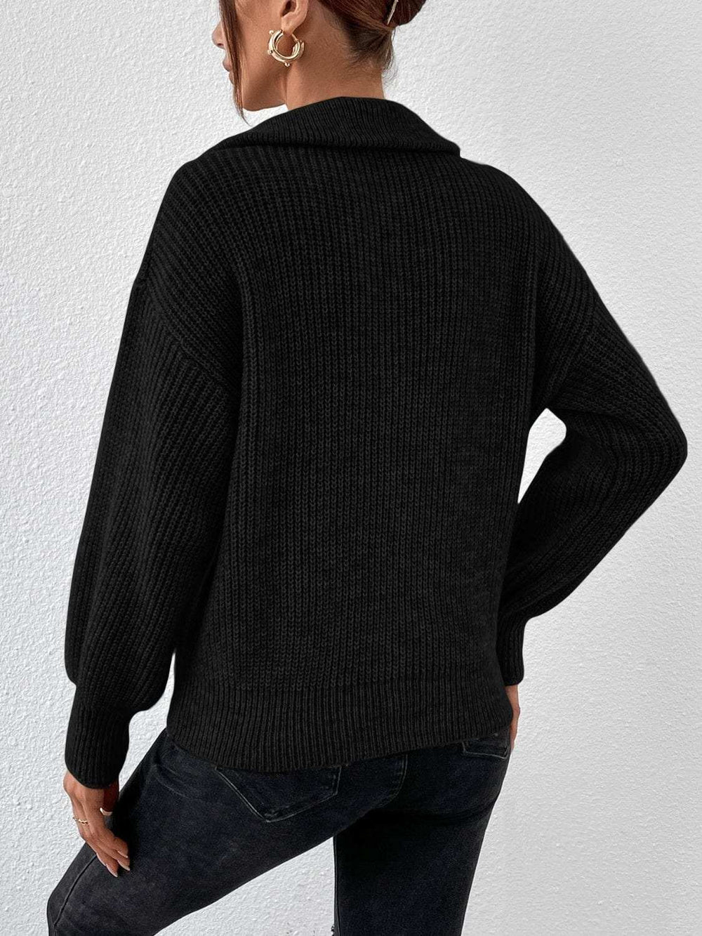 Honey Half Zip Dropped Shoulder Sweater - Trendsi - Flyclothing LLC