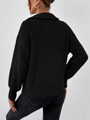 Honey Half Zip Dropped Shoulder Sweater - Trendsi