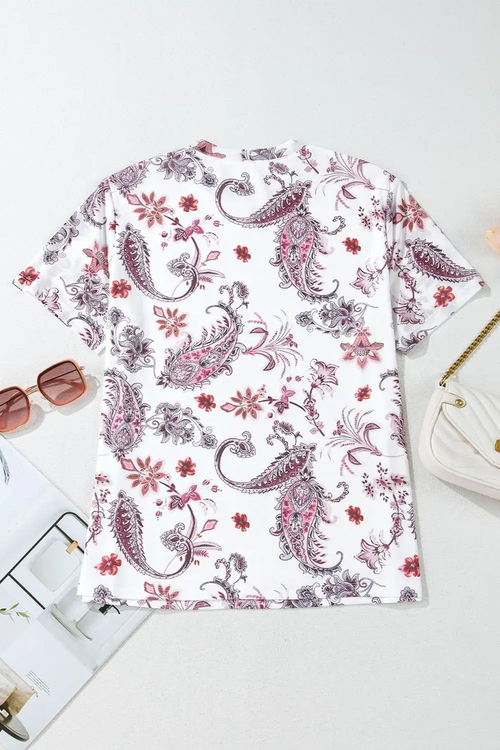 Paisley Mock Neck T Shirt - Trendsi - Flyclothing LLC