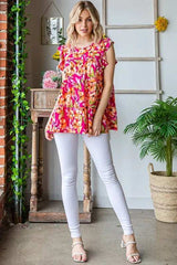 Heimish Full Size Butterfly Sleeve Floral Tiered Top Plus Size - Trendsi - Flyclothing LLC