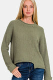Zenana Asymmetric Hem Drop Shoulder Sweater - Trendsi - Flyclothing LLC