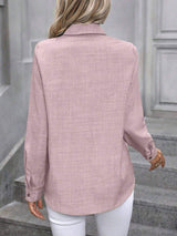Button Up Collared Neck Long Sleeve Shirt - Trendsi - Flyclothing LLC