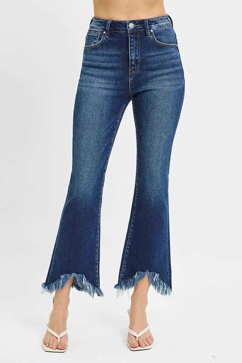 RISEN Full Size High Rise Crop Bootcut Fray Hem Jeans Plus Size - Trendsi - Flyclothing LLC