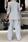 Full Size Contrast Lapel Collar Top and Pants Set - Trendsi