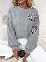 Perfee Cutout Pearl Round Neck Long Sleeve Sweatshirt - Trendsi - Flyclothing LLC