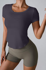 Cutout Round Neck Short Sleeve Active T-Shirt - Trendsi - Flyclothing LLC