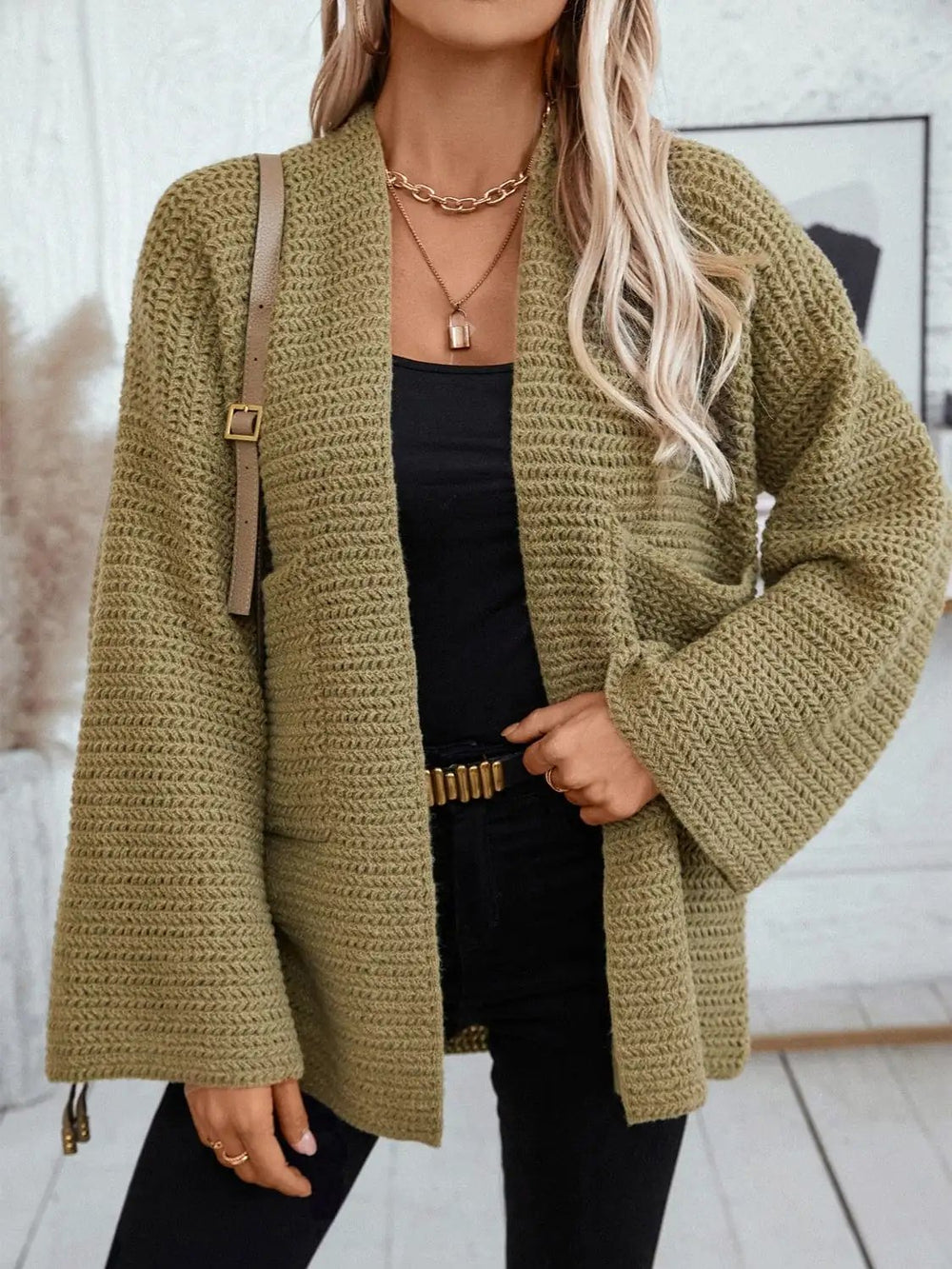 Open Front Long Sleeve Cardigan - Trendsi