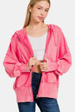 Zenana Acid Washed French Terry Zip-Up Hoodie with Pockets - Trendsi - Flyclothing LLC