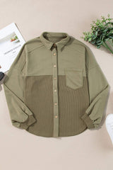 Waffle-Knit Collared Neck Long Sleeve Shacket - Trendsi - Flyclothing LLC