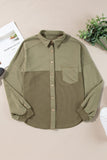 Waffle-Knit Collared Neck Long Sleeve Shacket - Trendsi