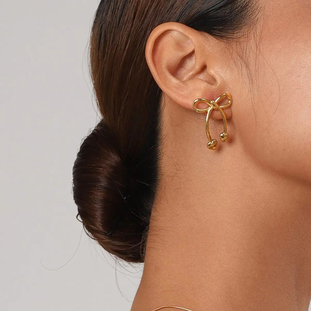 Stainless Steel Bow Earrings - Trendsi