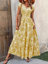 Printed Cap Sleeve Maxi Dress - Trendsi - Flyclothing LLC