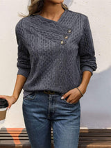 Decorative Button Long Sleeve Sweatshirt - Trendsi - Flyclothing LLC