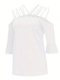 Full Size Cold Shoulder Three-Quarter Sleeve Blouse - Trendsi