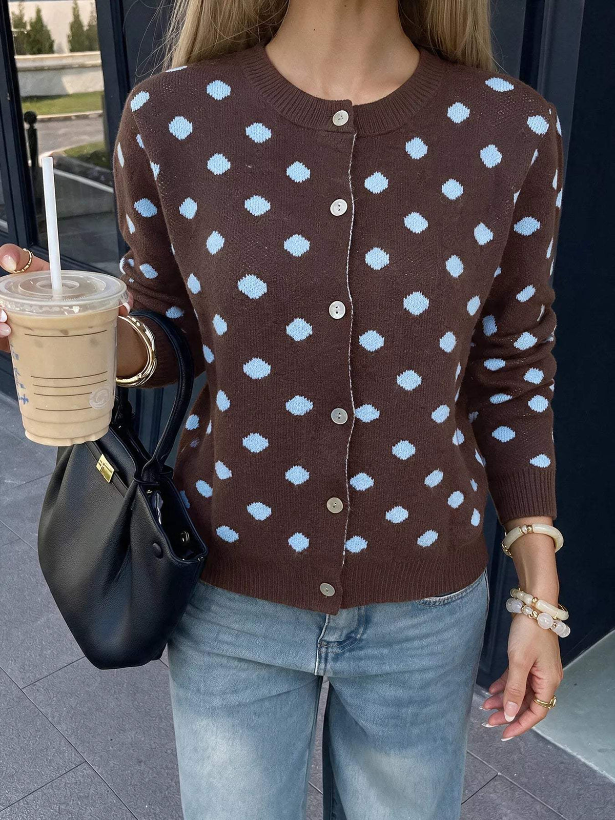 Polka Dot Button Up Cardigan - Trendsi - Flyclothing LLC