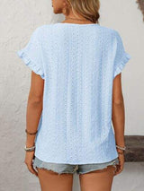 Mandy Eyelet Round Neck Short Sleeve Top - Trendsi - Flyclothing LLC