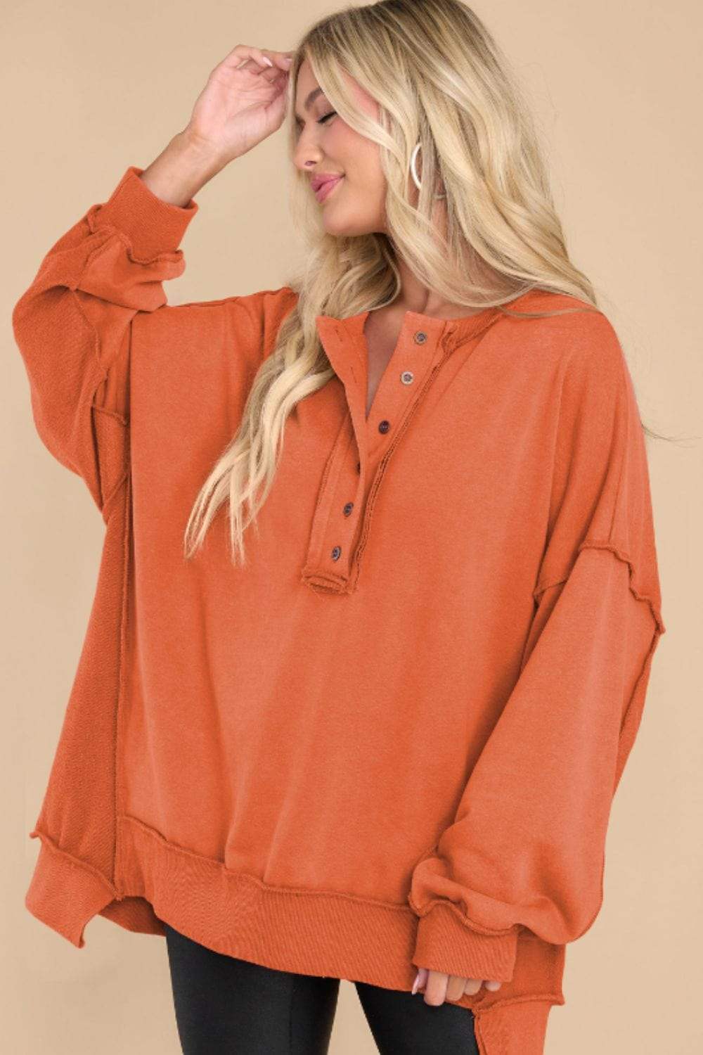 Exposed Seam Long Sleeve Sweatshirt - Trendsi - Flyclothing LLC