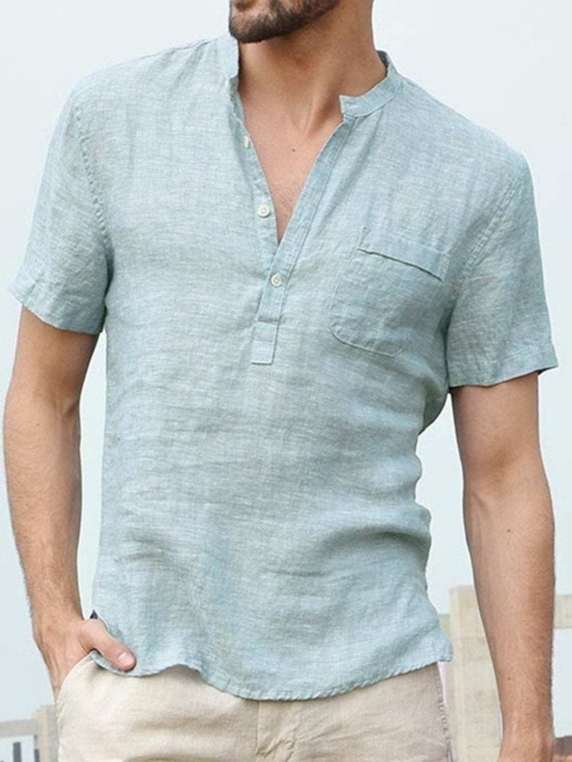 Men's Full Size Half Button Short Sleeve Polo Plus Size - Trendsi - Flyclothing LLC