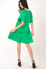 VERY J Texture V-Neck Ruffled Tiered Dress - Trendsi - Flyclothing LLC