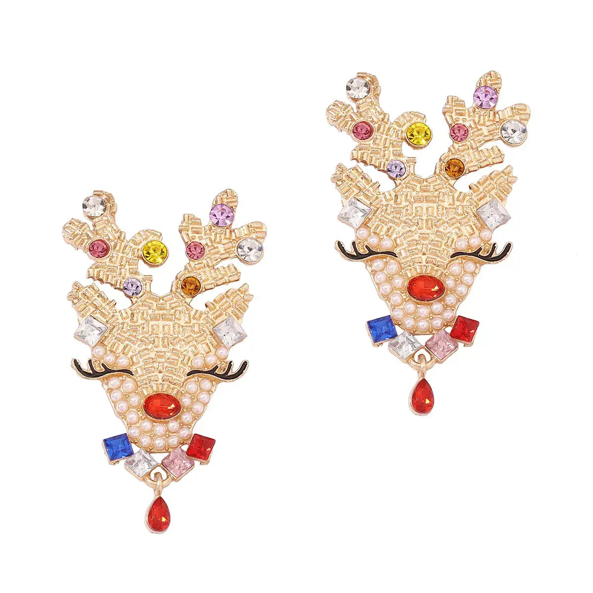 Christmas Reindeer Earrings with Colorful Rhinestones - Trendsi - Flyclothing LLC