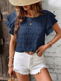 Round Neck Ruffled Short Sleeve Top - Trendsi - Flyclothing LLC