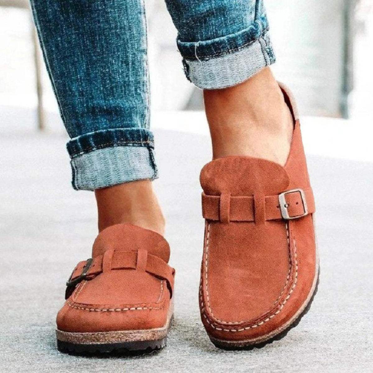 Round Toe Low Heel Buckle Sneakers - Trendsi - Flyclothing LLC