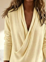 Full Size Wrap-Front Long Sleeve Blouse Plus Size - Trendsi - Flyclothing LLC