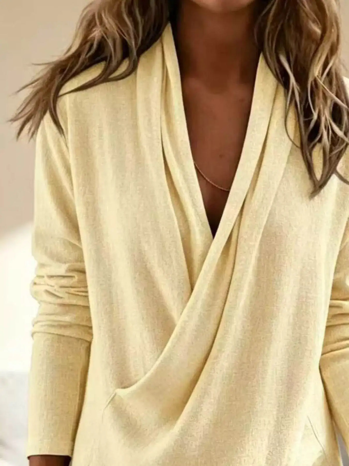 Full Size Wrap-Front Long Sleeve Blouse Plus Size - Trendsi - Flyclothing LLC