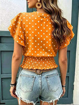Polka Dot Ruffle Sleeve Blouse - Trendsi - Flyclothing LLC