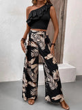 Ruffled Sleeveless Top and Printed Pants Set - Trendsi