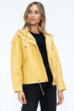 How Dare U Drawstring Hem PU Leather Zip Up Jacket - Trendsi - Flyclothing LLC