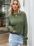 Cable-Knit Round Neck Dropped Shoulder Sweater - Trendsi - Flyclothing LLC