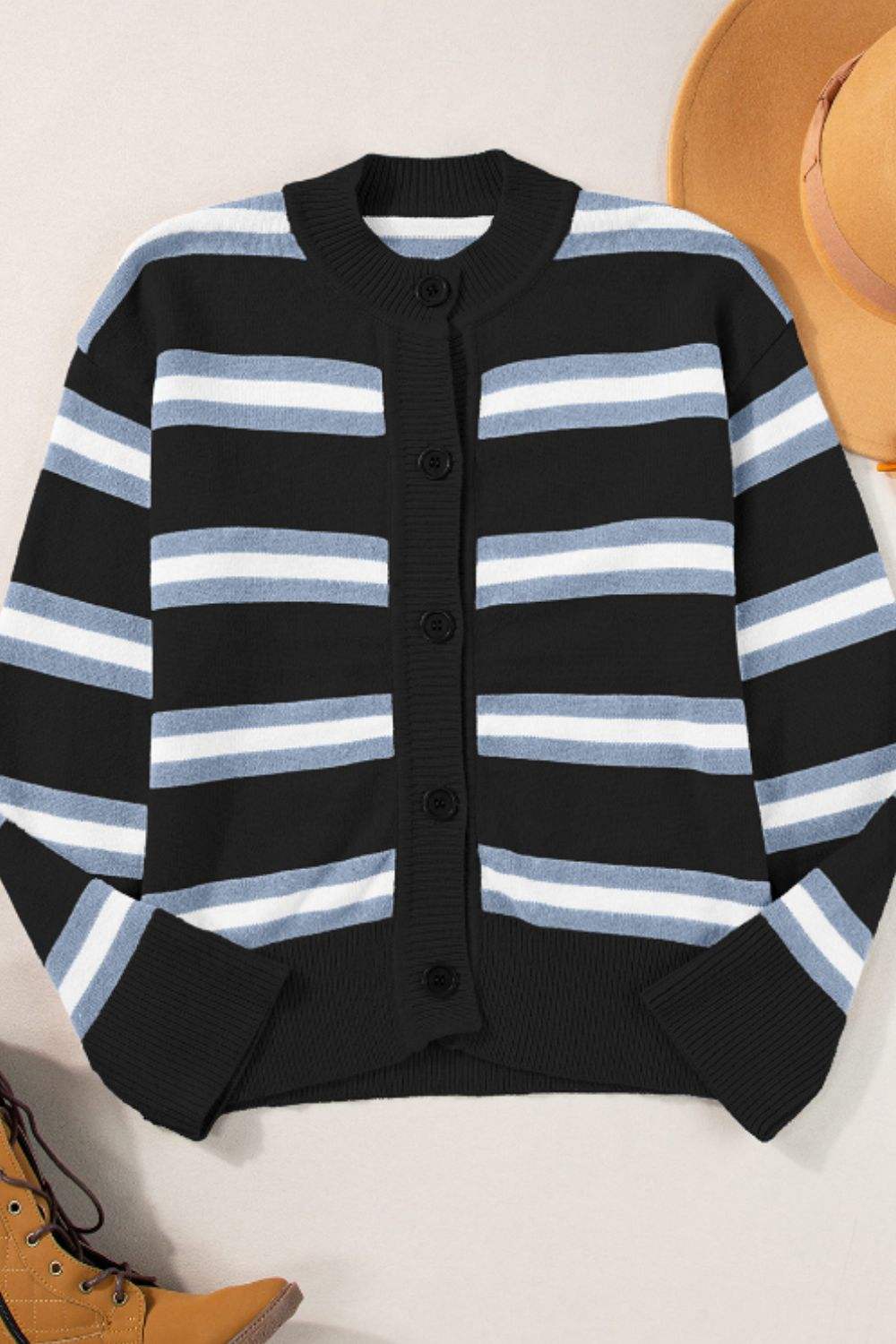 Striped Button Down Long Sleeve Cardigan - Trendsi - Flyclothing LLC