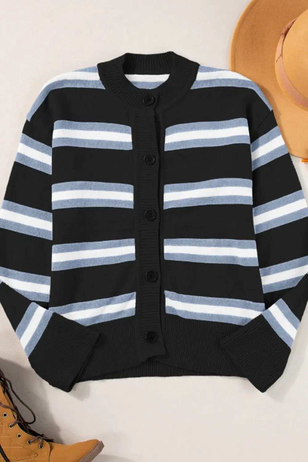Striped Button Down Long Sleeve Cardigan - Trendsi - Flyclothing LLC