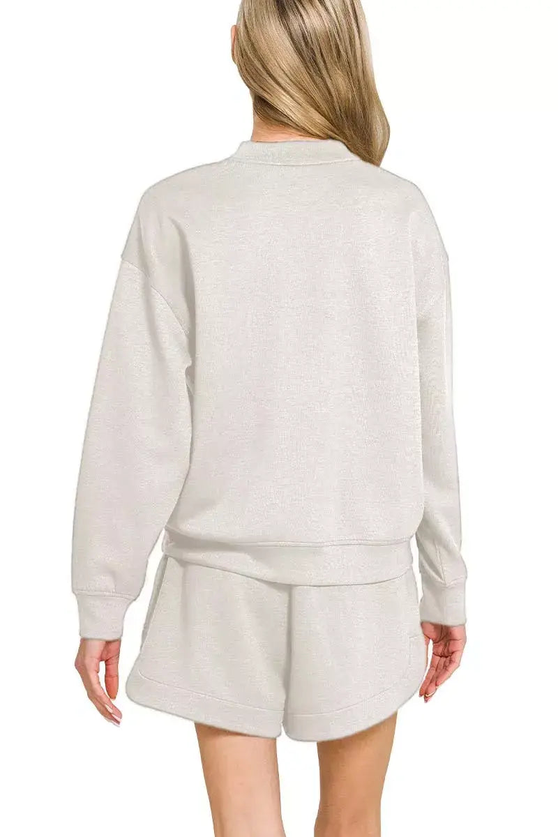 Zenana Scuba Long Sleeve Sweatshirt and Shorts Set - Trendsi - Flyclothing LLC