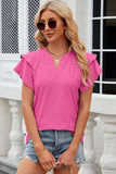 Eyelet Notched Flutter Sleeve T-Shirt - Trendsi - Flyclothing LLC