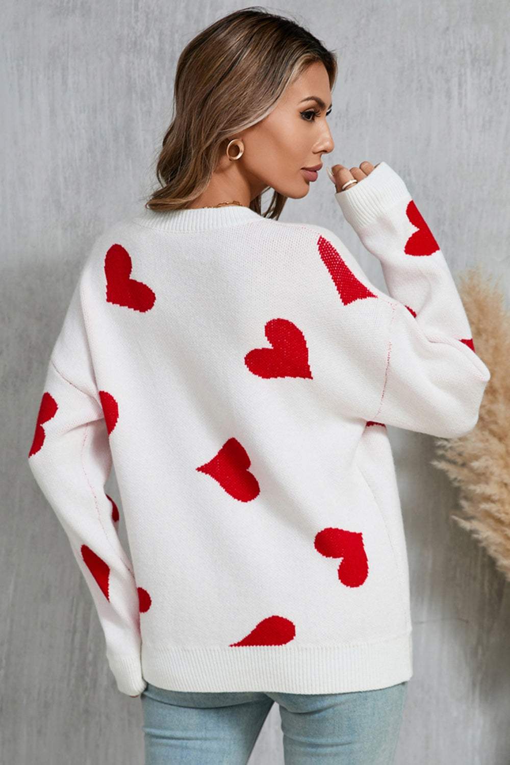 Angel Wings Heart Round Neck Dropped Shoulder Sweater - Trendsi - Flyclothing LLC