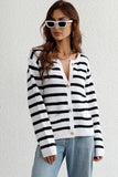 Striped Button Down Long Sleeve Cardigan - Trendsi