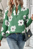 Flower Half Zip Long Sleeve Sweater - Trendsi - Flyclothing LLC