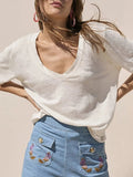 Solid V-Neck Short Sleeve T-Shirt - Trendsi