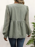 Peplum Round Neck Long Sleeve Blouse - Trendsi