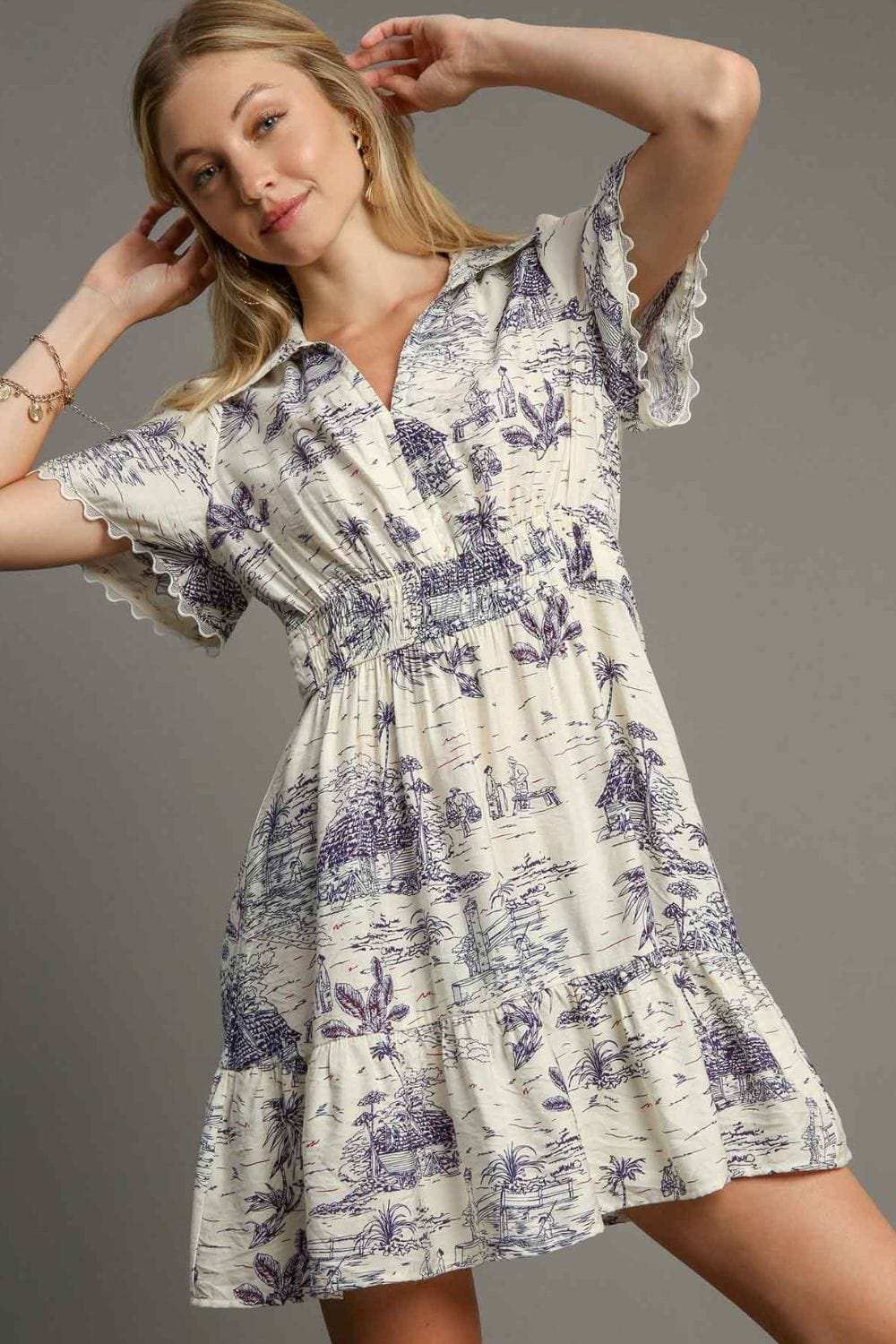 Umgee Full Size Landscape Print Collared Mini Dress Plus Size - Trendsi - Flyclothing LLC