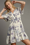 Umgee Full Size Landscape Print Collared Mini Dress Plus Size - Trendsi
