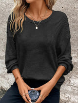 Plus Size Relaxed Fit Waffle Knit Round Neck T-Shirt - Trendsi - Flyclothing LLC